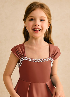 Azazie Yosemite Flower Girl Dresses Auburn Ball-Gown Sweetheart Neckline Matte Satin Dress image7