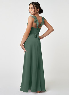 Azazie Emily Junior Sea Moss A-Line Ruched Chiffon Dress image4