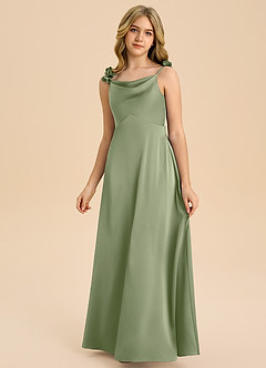 Azazie Gumdrop Junior Pistachio Empire Pleated Stretch Satin Dress image3