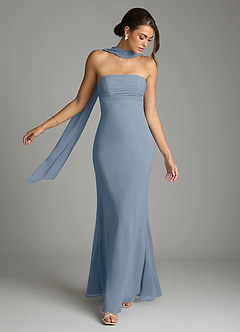 Azazie Saylor Brudtärnklänningar Klä av Sjöjungfru i Chiffong Axelbandslös Dammblå image7