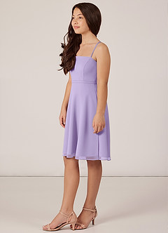 Azazie Kalie Junior Vestido de Lila de Gasa de Corte en A con Con cinturón image3