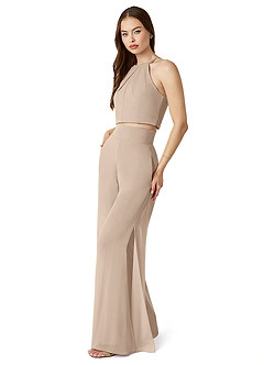 Azazie Kenzi Bridesmaid Dresses Taupe Pleated Chiffon Jumpsuit image3