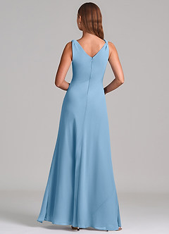 Azazie Nerine Brudtärnklänningar Klä av A-Linje i Chiffong Plisserad Stålblå image5