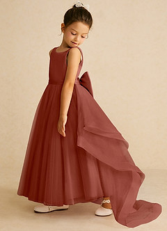 Azazie Pumpkin Blumenmädchenkleider A-Linie Cabrio Tüll Kleid Rotbraun image4