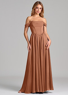 Azazie Raisa 신부 들러리 드레스 A라인 오프 더 숄더 스트레치 새틴 바닥 길이 드레스 image4