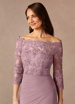 Azazie Rhonda Mother of the Bride Dresses Dusty Rose Mermaid Off the Shoulder Mesh Dress image9