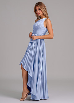 Azazie Lyrica Bridesmaid Dresses Ice A-Line One Shoulder Stretch Satin Dress image5