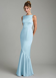 Azazie Tamera Bridesmaid Dresses Sky Blue Mermaid Pleated Stretch Satin Dress image2