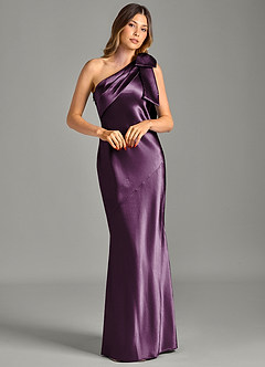 Azazie Yuanna Brautjungfernkleider Meerjungfrau-Linie One-Shoulder Metallischer Satin Kleid Pflaume image3