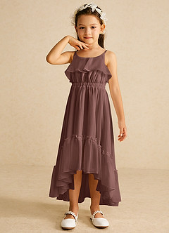 Azazie Karmen Flower Girl Dresses Espresso A-Line Ruched Chiffon Dress image4