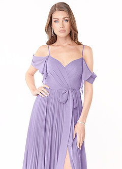 Azazie Lyney Brautjungfernkleider A-Linie Schulterfrei Chiffon Kleid Flieder image6