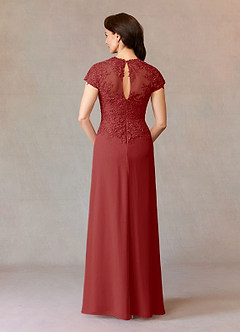 Azazie Junie Mère de la mariée Robes Robe Trapèze en Mousseline de soie Dentelle Rouille image2