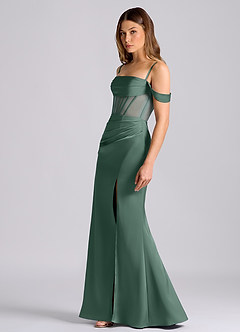 Azazie Alyce Bridesmaid Dresses Eucalyptus Mermaid Off the Shoulder Stretch Satin Convertible Dress image4