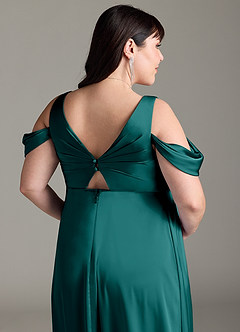 Azazie Rhea Robes de demoiselle d'honneur de maternité Robe Trapèze Épaule nue plissée Longueur ras du sol Satin extensible image13