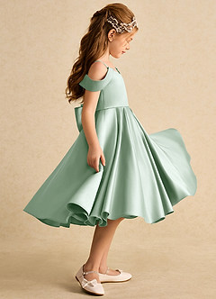 Azazie Favia Flower Girl Dresses Agave A-Line Off the Shoulder Matte Satin Dress image5