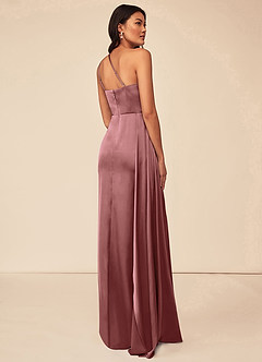 Azazie Maron Bridesmaid Dresses Amethyst A-Line One Shoulder Stretch Satin Dress image4