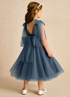 Azazie Dori Robe Demoiselle D'honneur Fillette Robe Trapèze en Tulle Rayé Neptune image3
