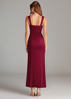 Azazie Denice Bridesmaid Dresses Burgundy Sheath Pleated Stretch Satin Dress image2