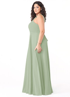 Azazie Dixie Brautjungfernkleider A-Linie Halter Gefaltet Chiffon Kleid Staubiger Salbeigrün image8