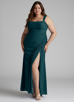 Azazie Jesaphine Bridesmaid Dresses Pine Sheath Ruched Mesh Dress image6