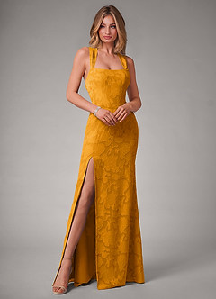 Azazie Luci Brautjungfernkleider Wandelbar Meerjungfrau-Linie Plissee Blumen-Burnout Kleid Butterscotch image3