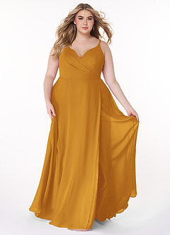 Azazie Lennon Bridesmaid Dresses Butterscotch A-Line Lace Chiffon Dress image7