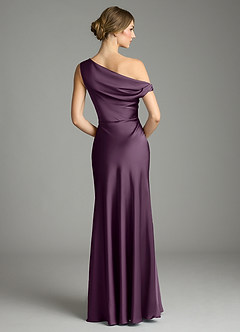 Azazie Emerson Bridesmaid Dresses Plum Mermaid Off the Shoulder Stretch Satin Dress image2