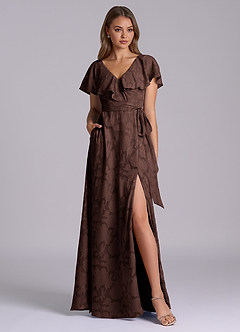 Azazie Lainey Brudtärnklänningar Klä av A-Linje i Blommig Utbrändhet med fickor Ganache image3