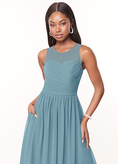 Azazie Nina Bridesmaid Dresses Moody Blue A-Line Pleated Chiffon Dress image5