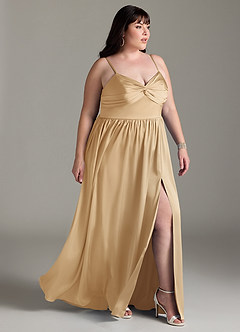 Azazie Zeya Brautjungfernkleider A-Linie Plissee Stretch-Satin Kleid Gold image12