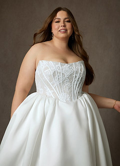 Azazie Mirabeth Trouwjurken Jurk van Kant met Baljurk Strapless Diamant Wit image7