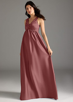 Azazie Yetta Maternity Bridesmaid Dresses A-Line Pleated Stretch Satin Floor-Length Dress image6