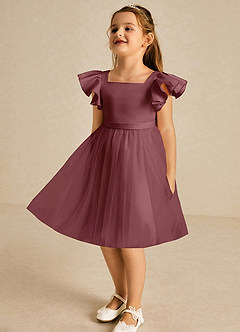 Azazie Kaeya Flower Girl Dresses Desert Rose A-Line Bow Tulle Dress image4