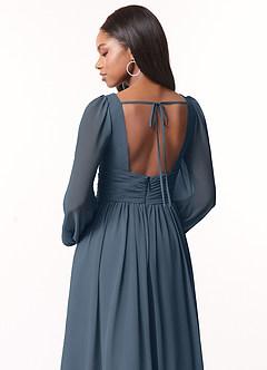 Azazie Norah Bridesmaid Dresses Neptune A-Line V-Neck Long Sleeve Chiffon Dress image3