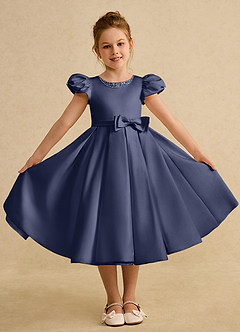 Azazie Pearl Flower Girl Dresses Stormy Ball-Gown Pleated Matte Satin Dress image4