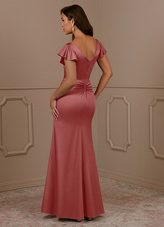 Azazie Roya Mère de la mariée Robes Robe Sirène en Satin extensible Col en V Plissé Antique Rose image3