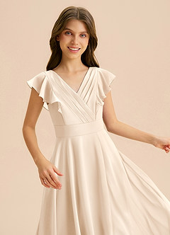 Azazie Anysa Junior Robe Trapèze en Mousseline de soie Rayé Albâtre Blanc image7