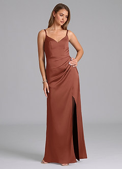 Azazie Leo Final Sale Auburn Sheath Pleated Stretch Satin Dress image5