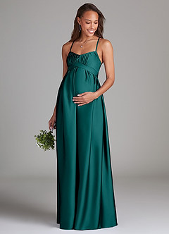 Azazie Llana Maternity Bridesmaid Dresses A-Line Stretch Satin Floor-Length Dress with Pockets image1