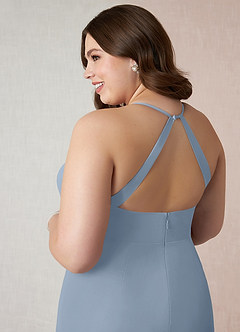 Azazie Becca Bridesmaid Dresses Dusty Blue Sheath V-Neck Chiffon Dress image11