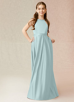Azazie Arianthe Junior Mist A-Line with Pockets Stretch Satin Dress image4