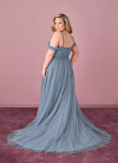Barbie ♥ Azazie Vestidos de novia Vestido de Azul Polvoriento de Tul de Corte en A con Lentejuela image9