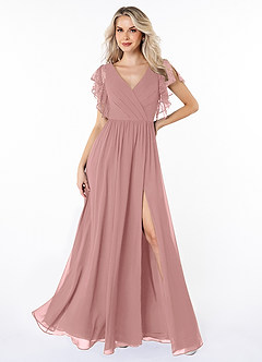 Azazie Zella Bridesmaid Dresses Dusty Rose A-Line Lace Chiffon Dress image1