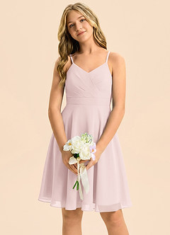 Azazie Avelina Junior Blushing Pink A-Line Pleated Chiffon Dress image3