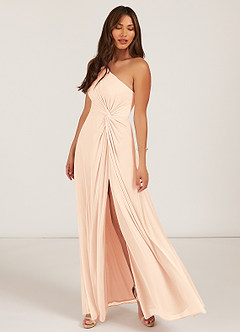 Azazie Brooke Jurken voor bruidsmeisjes Jurk van Mesh met A-Lijn One-Shoulder Parel Roze image2