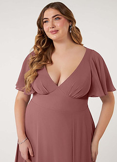 Azazie Kimber Bridesmaid Dresses Desert Rose A-Line Flounce Sleeve Chiffon Dress image13