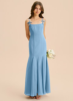 Azazie Evey Junior Abito Sirena in Chiffon Plissettato Blu Acciaio image4