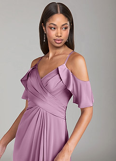 Azazie Dakota Robes de demoiselle d'honneur Robe Trapèze en Satin extensible Épaule décolletée Glycine image5