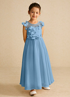 Azazie Arlo Abiti da Ragazza di Fiori Abito A-Line in Chiffon Fiocco Blu Acciaio image4