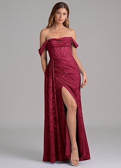 Azazie Amyra Jurken voor bruidsmeisjes Converteerbaar Jurk van Bloemen Burn-out met Zeemeermin Off the Shoulder Bourgondië image3